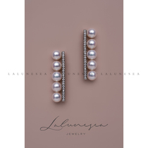 Moon is sea 18K white gold five pearl earrings Diamond balance earrings S grade Aurora freshwater pearl earrings