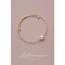 Moon is sea fiber Japan imported 18K gold brushed gold tube adjustable Aurora pearl bracelet