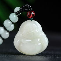 Xinjiang Hetian Jade Jade Buddha pendant Lady Maitreya Buddha laughing Buddha Jade pearl Guanyin pendant Mens jade necklace pendant