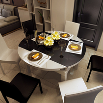 Modern simple telescopic folding dining table and chair combination Small household dining table Household tempered glass dining table Variable round table