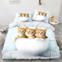Oil Painting Wind Bed Four Sets Cute Dogs Small Cat Quilt Cover 3D Digital Printed Sheets Individuality Bedding Three Sets
