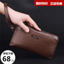 2021 new old mans head handbag for mens genuine leather handbag head-covered cow leather hand grip bag zipper long purse