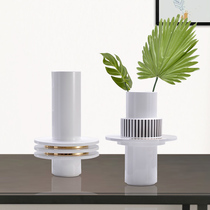Modern light luxury vase home decoration geometry gold edge flower arrangement ceramic flower arrangement Model Room table TV cabinet ornaments