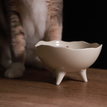 Japan-style White Porcelain Cat Bowl ceramic Cat Food Canned Bowl Mankikang Dwarf cat Private heightening Neck Protection Cat Food Basin Water Bowl