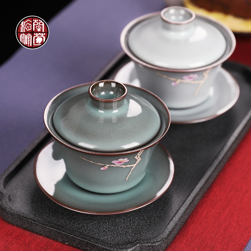 Kung fu tea set up tureen tea bowl three only a single cup of retro ceramic tea cup home tea ware tire iron