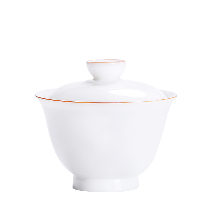 Sweet white jade three to make tea tureen dehua thin body white tea bowls cover a single large kunfu tea cups