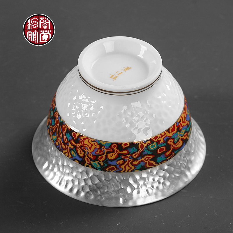 Hand grasp colored enamel tureen Chinese silver cups kung fu tea bowl Hand large jingdezhen three cups of household