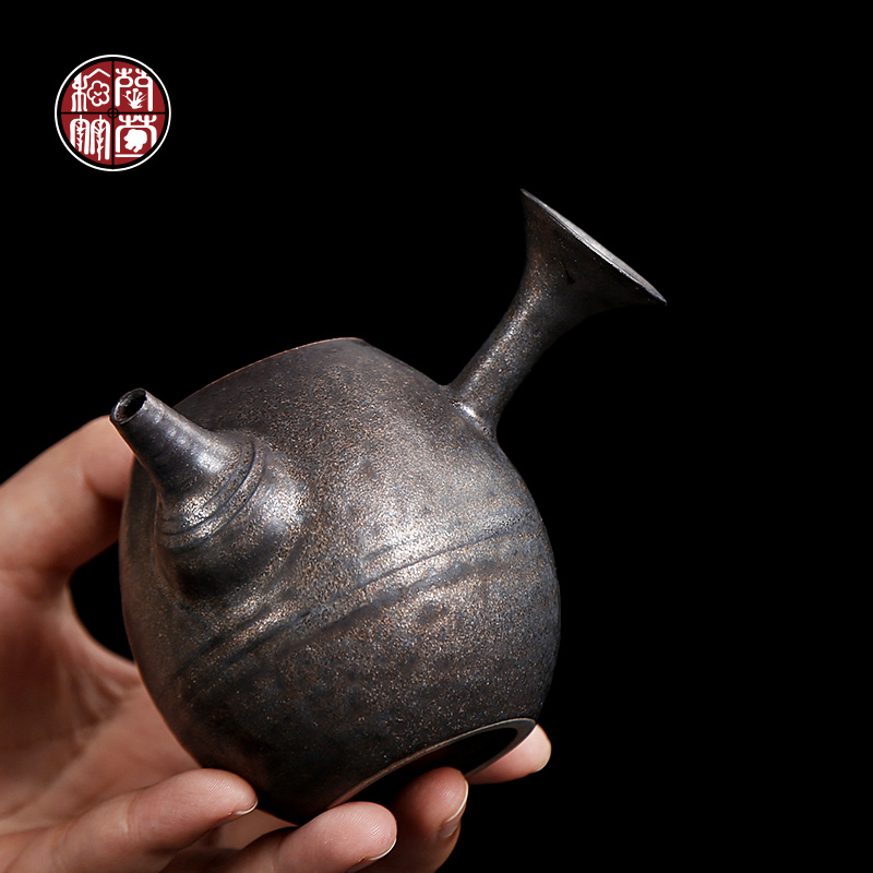 By patterns coarse pottery bronze and gold side put the pot of archaize kung fu tea bags are small capacity single pot of household ceramic teapot