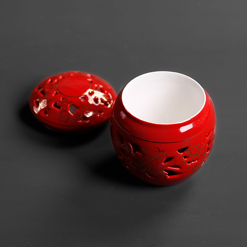 Ceramics kung fu tea set spare caddy fixings trumpet wedding present festive red seal pot mini