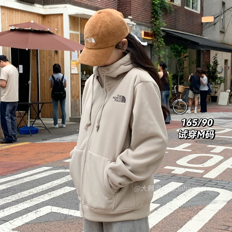 韩代TheNorthFace北面羊羔毛抓绒衣外套男女秋摇粒绒连帽NJ4FP61