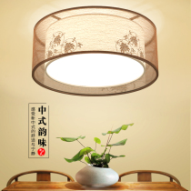 New Chinese bedroom light Chinese style LED three-color round room linen simple dimming study Chinese ceiling light