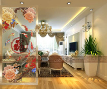 New Chinese Art Glass Screen Painting Living Room Decoration Mobile Partition Hotel Shaded Entrance Customized Rich