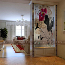 Art Glass Screen Partition Modern European Minimalist Entryway Craft Carving Deep Carving Entrance Ink Lotus