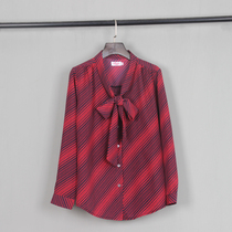 Red dot loose streamers long-sleeved chiffon shirt 2019 spring new commuter bow large size foreign style small shirt