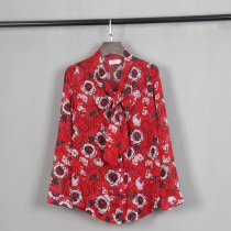 Printed bow streamers loose long-sleeved chiffon shirt womens 2021 spring new large size foreign style small shirt