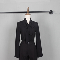 Black bow streamer lace-up long-sleeved chiffon shirt women 2019 spring summer new ol office workwear chic