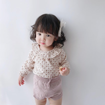 SonnyGirl spring childrens floral ruffle collar top girls baby bottoming shirt spring and autumn inside and outside clothes