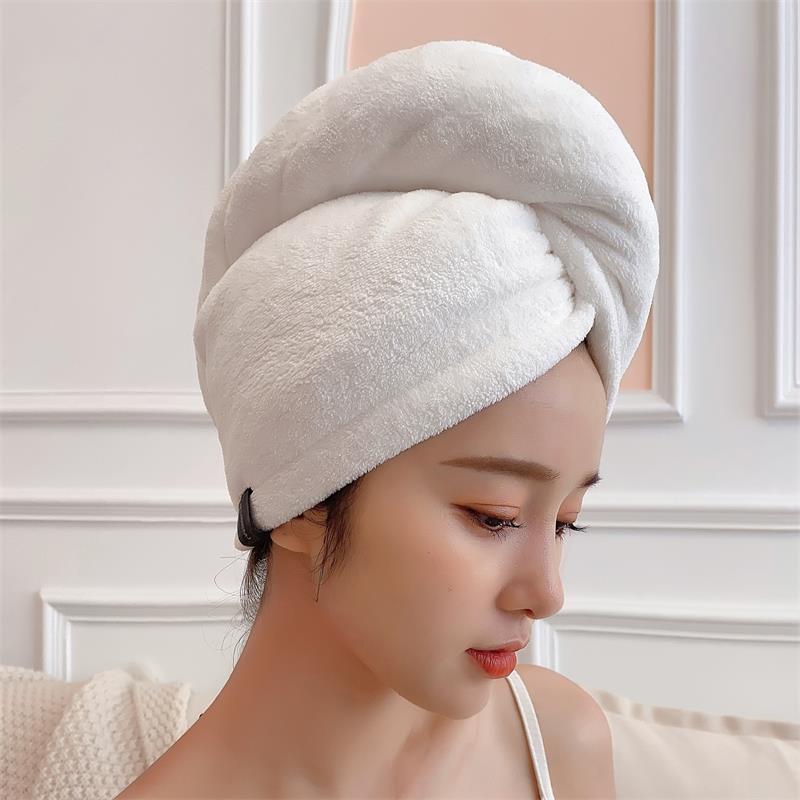 Japanese double layer thickened white dry hair hat wrapped turban super strong water absorption quick dry shower cap long hair women hair dry hair towel