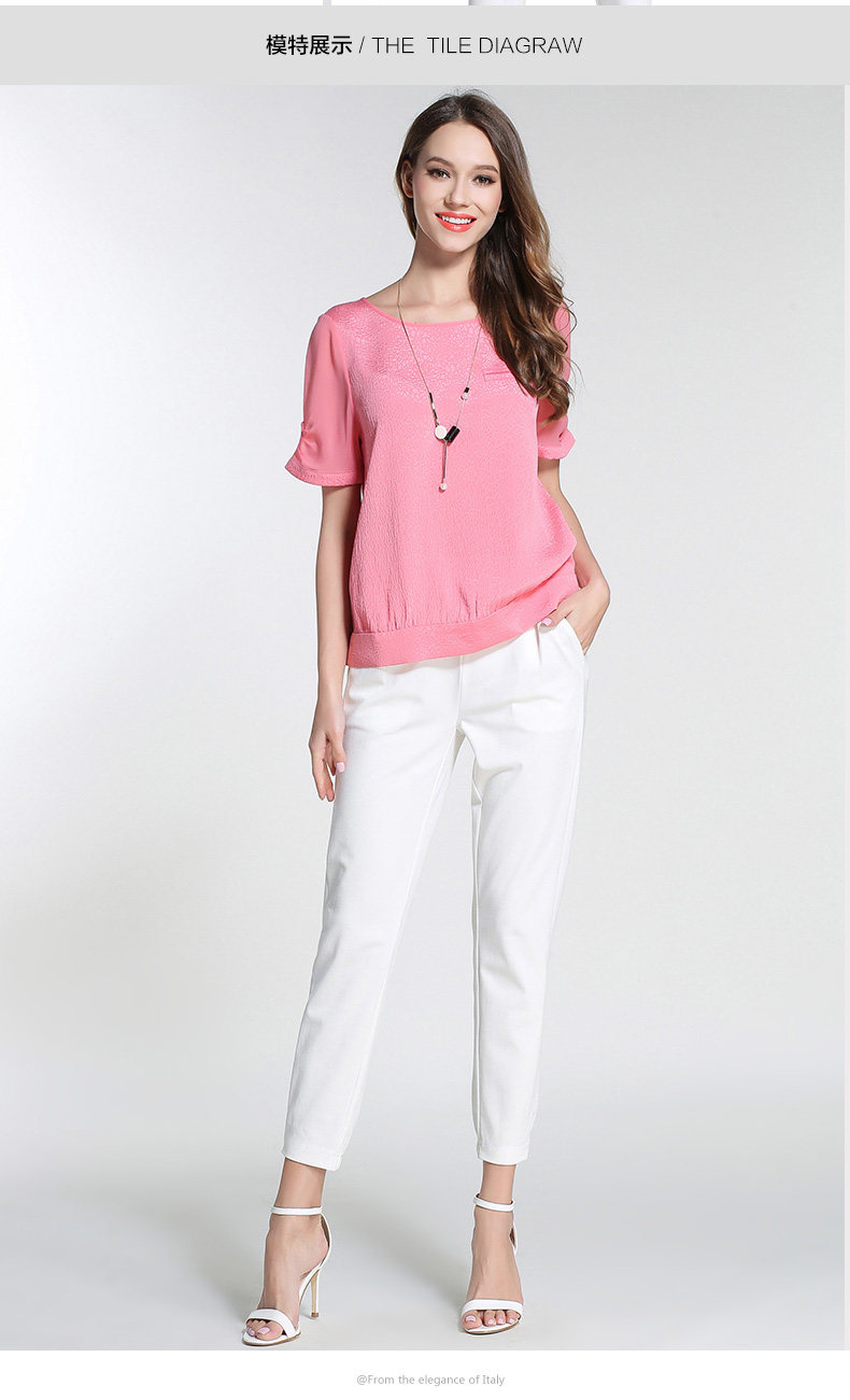 乔万尼纯色真丝衫短袖宽松女士大码桑蚕丝上衣e172c331102