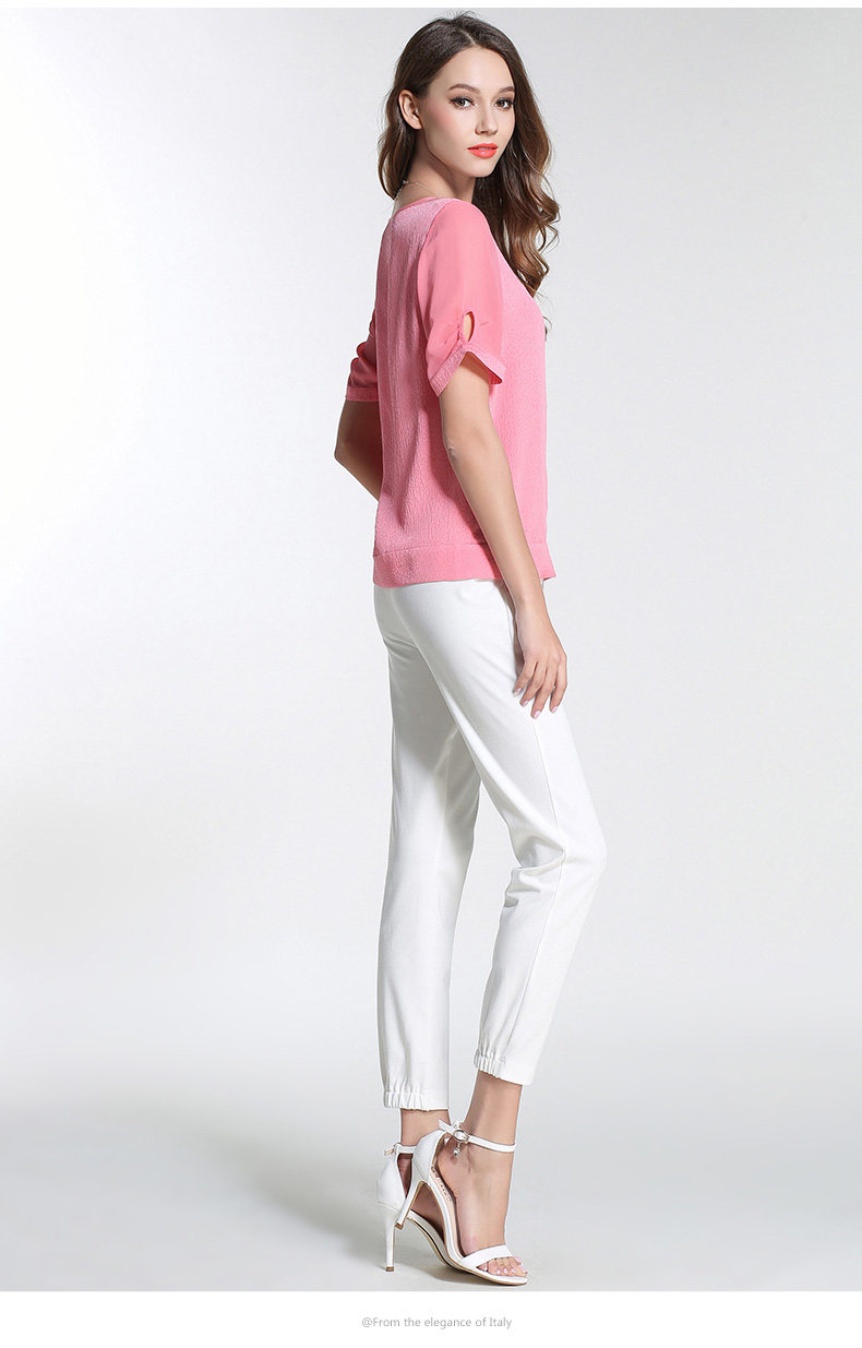 乔万尼纯色真丝衫短袖宽松女士大码桑蚕丝上衣e172c331102