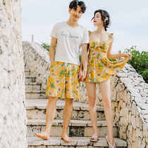 Couple swimsuit female conservative one-piece skirt swimsuit thin cover belly small chest gathered beach vacation couple suit