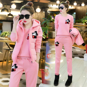 2019新款加厚加绒卫衣女三件套秋装时尚印花运动套装运动服休闲