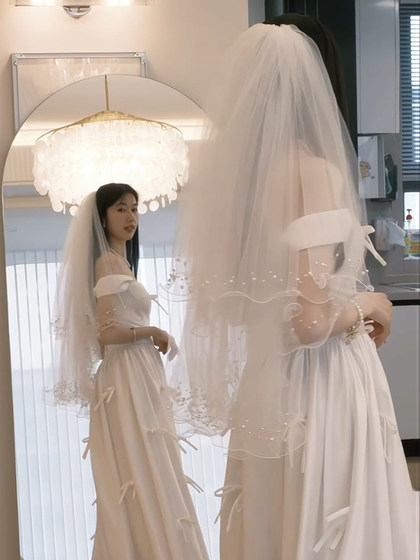 슈퍼 요정 베일과 신부의 결혼 달콤한 더블 레이어 진주 머리 장식 고급 스타일 제안과 아름다운 스타일 원사 슈퍼 요정 베일과 신부의 결혼 달콤한 더블 레이어 진주 머리 장식 고급 스타일 제안과 아름다운 스타일 원사