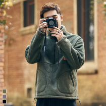 Hearth pullover lambskin cotton coat sweater mens trend winter Japanese plus velvet thickened mens tooling cotton jacket