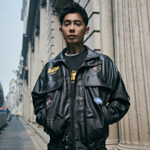 Furnace spring new national tide multi-pocket puleather jacket mens stand collar label badge city jacket top