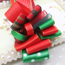 Red Green Ribbon with Christmas grid thread webbing Phnom Penh Silk with ribbon diy hair accessories hair clip material