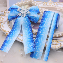 Blue ice snowflake ribbon satin ribbon thread belt diy Christmas bow hair accessories clip bar chituo material