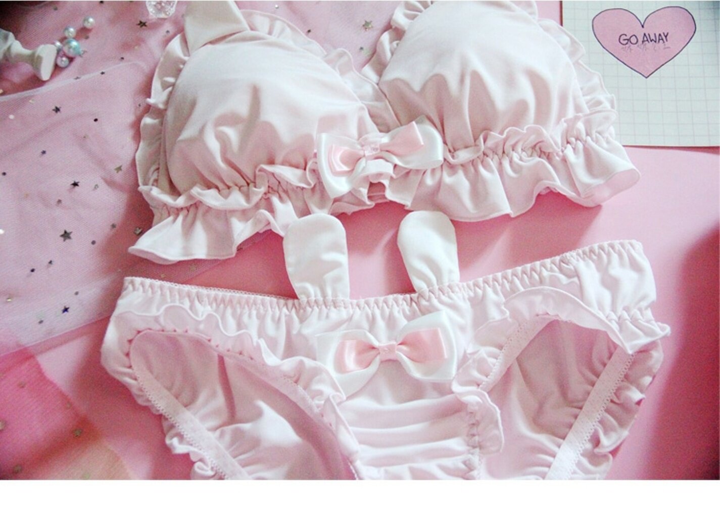 日系软妹萝莉可爱少女心洛丽塔兔耳朵内衣无钢圈三角杯文胸套装