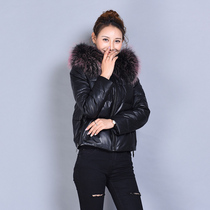 Leather down jacket womens short leather jacket hooded Haining New sheep leather raccoon fur coat 2020 New