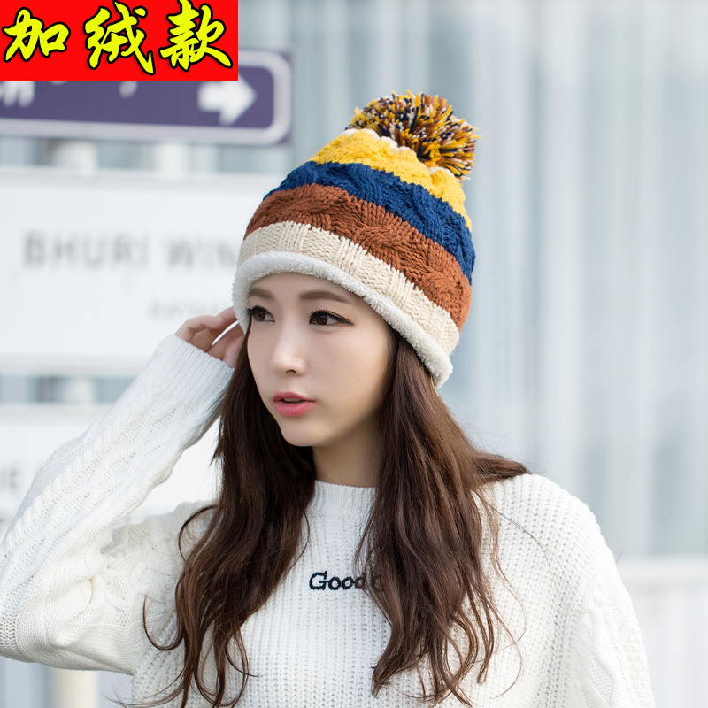 女士冬天帽子韩版潮保暖护耳毛线帽韩国休闲可爱针织帽加绒冬季帽产品展示图1