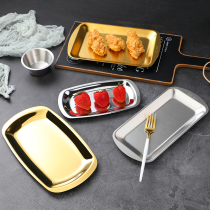 Korean-style gold stainless steel brushed square plate barbecue plate plate dish snack plate snack plate snack plate snack plate snack plate snack plate dessert LOGO customization