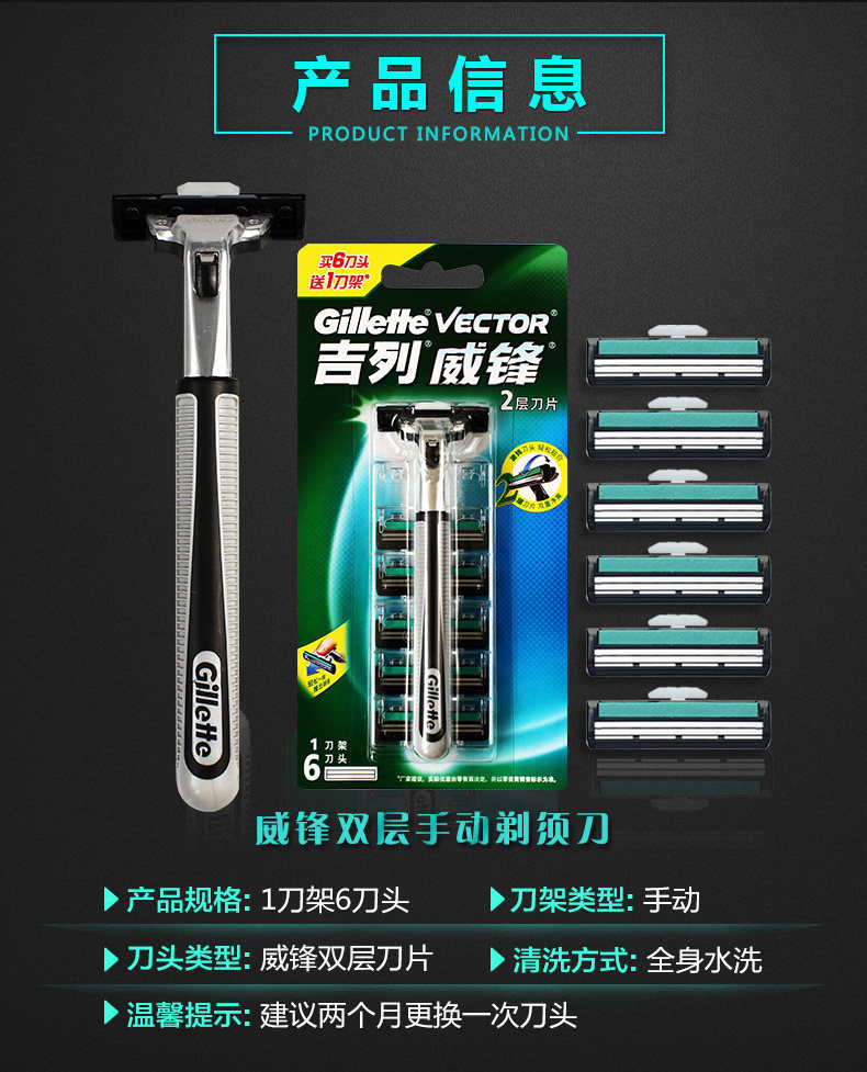 吉列威锋2手动剃须刀8刀头吉利锋速老式双层刀片无刀架刮脸刮胡刀