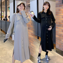 Pregnancy Woman Dress Spring Dress New Korean Version of the Long Shirt Dress Foreign Air Spring Big Code Display Slim Casual Loose Dress