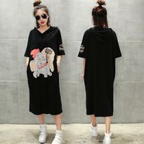 The new Korean version of the summer dress for pregnant women with loose and fat dress fat MM hoodie 200 pounds over knee skirt