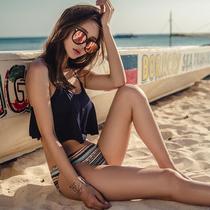 South Koreas new black ruffle split swimsuit sexy retro steel support low waist bikini slim girl hot spring