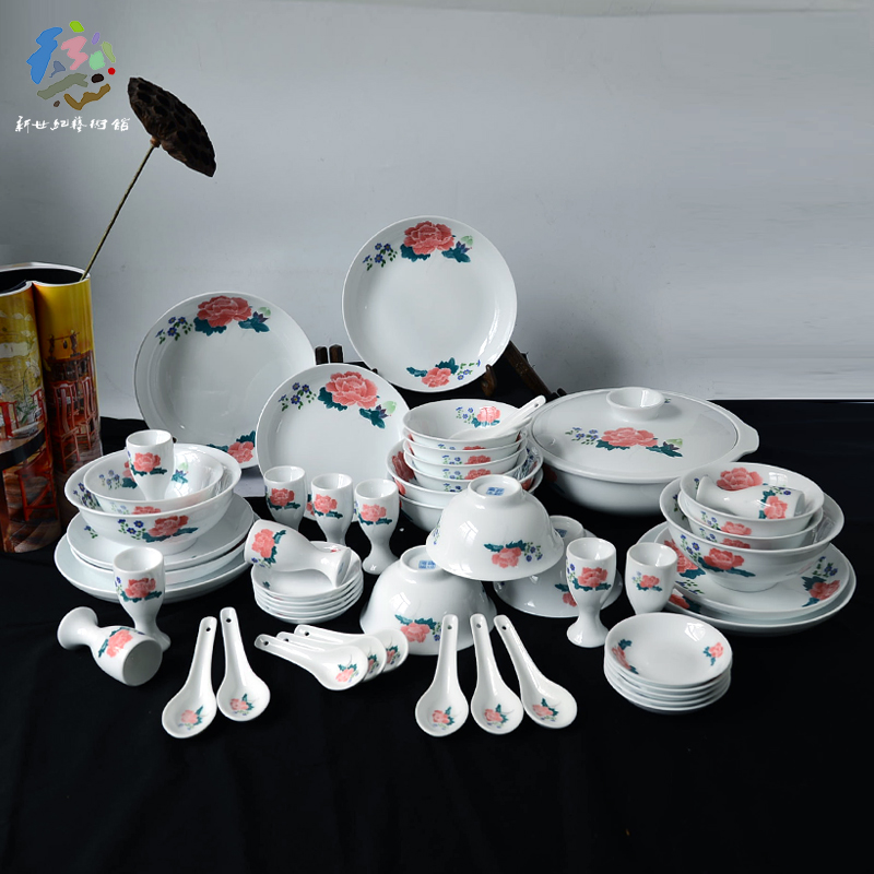 Under the liling porcelain glaze porcelain good remit color pure hand - made tableware suit thin bowls disc 6 people with a gift