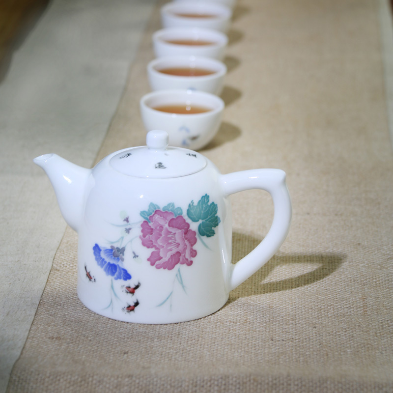 Tea sets a complete set of ceramic kung fu Tea set under the glaze color hand - made teapot six cups work home Tea gifts