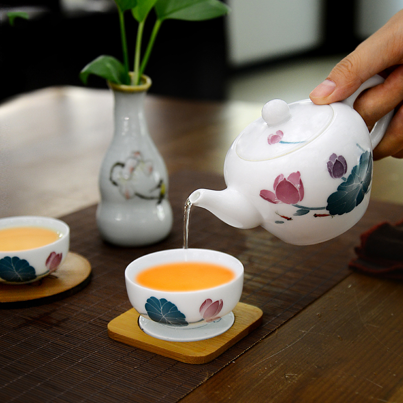 Liling porcelain kung fu tea set travel under the glaze of a complete set of colorful hand - drawn suit portable their a pot of four cups
