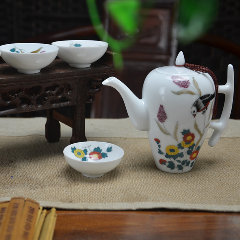 Ceramic kung fu tea set under the glaze color hand - made tea ware gift set 4 large teapot cup office and practical