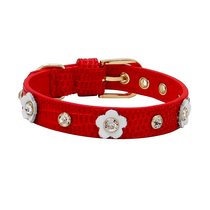 Achille leather pet collar small flower style (wine red)Cat dog collar cowhide