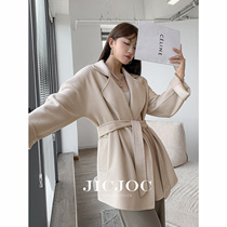 Gaoding 100%cashmere 2021 new autumn and winter water ripple double-sided wool coat womens short coat small man