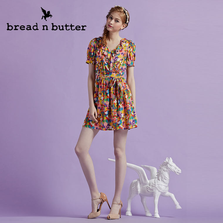 【商场同款】bread n butter面包黄油品牌女装碎花短袖v领连衣裙