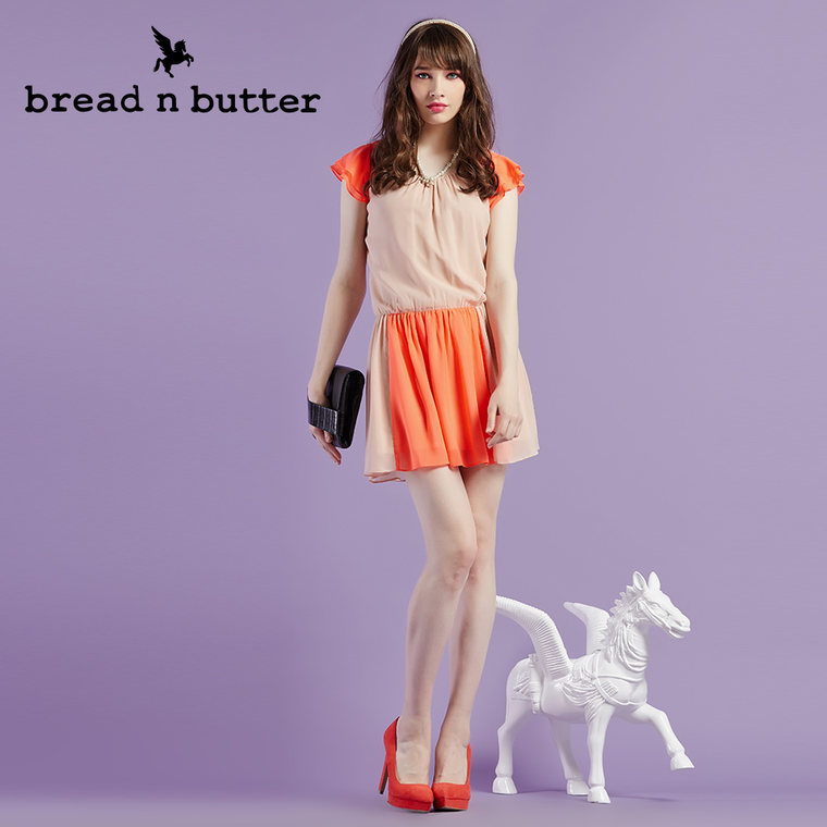 【商场同款】bread n butter面包黄油品牌女装时尚荷叶袖连衣裙女