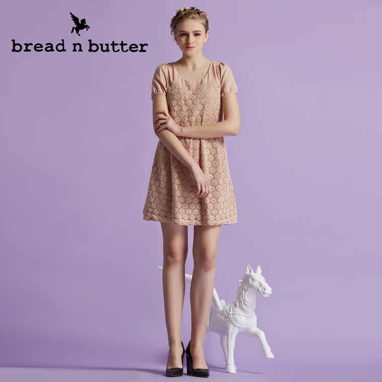 【商场同款】bread n butter面包黄油品牌女装雪纺蕾丝高腰连衣裙