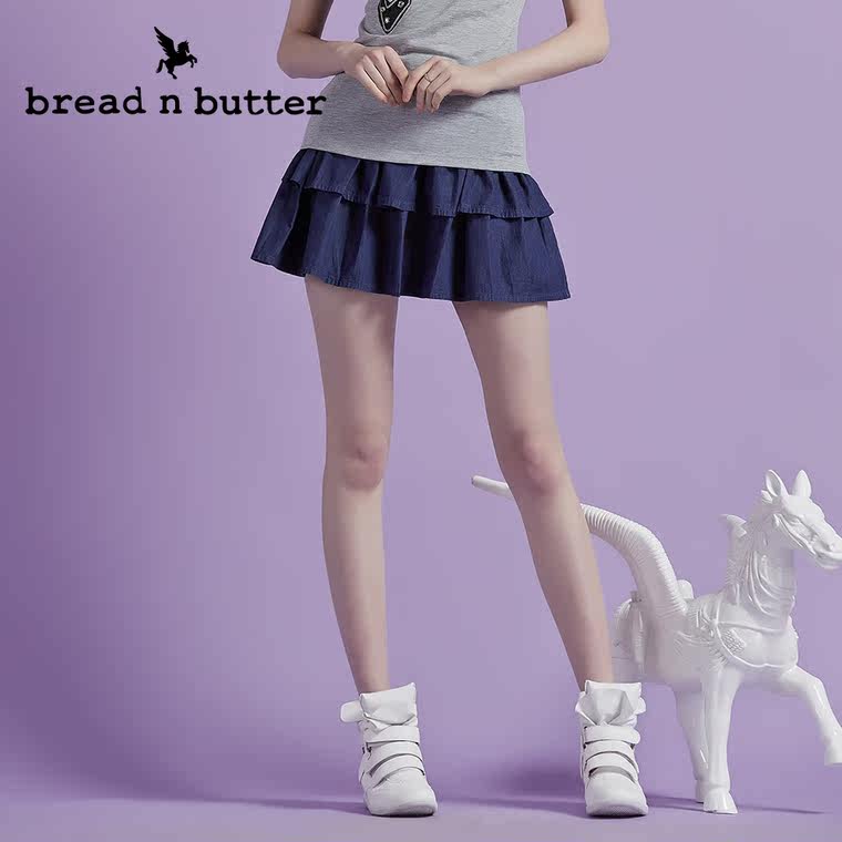 【商场同款】bread n butter面包黄油品牌女装时尚高腰百褶裙短裙