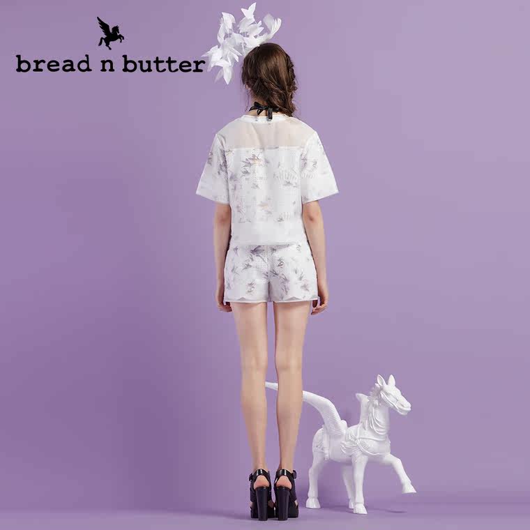 【新品首发】bread n butter面包黄油品牌女装欧根纱短袖短款上衣